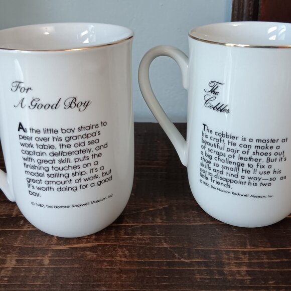 1982 Vintage Norman Rockwell Museum Mugs Cups Set of 2 Gold Trim - Picture 4 of 4